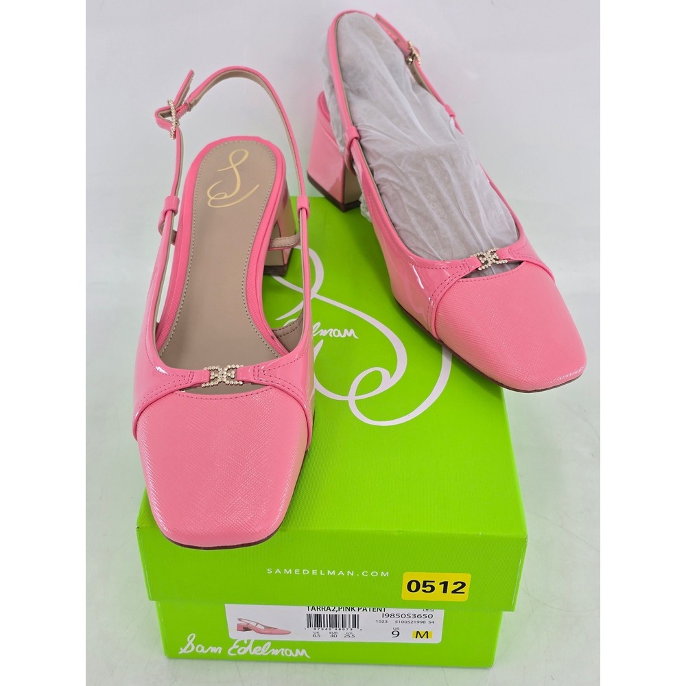 Sam Edelman Tarra2 Slingback Heels Womens 9 Pink Patent Leather Block Heel - NEW